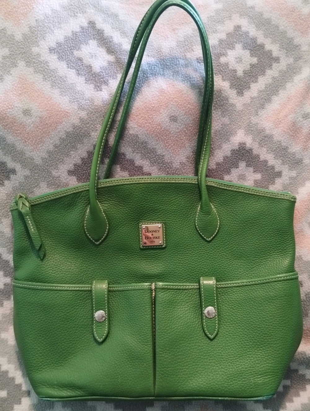 Dooney & Bourke Green Pebble Leather Crescent Tote Handbag Purse Shoulder Bag